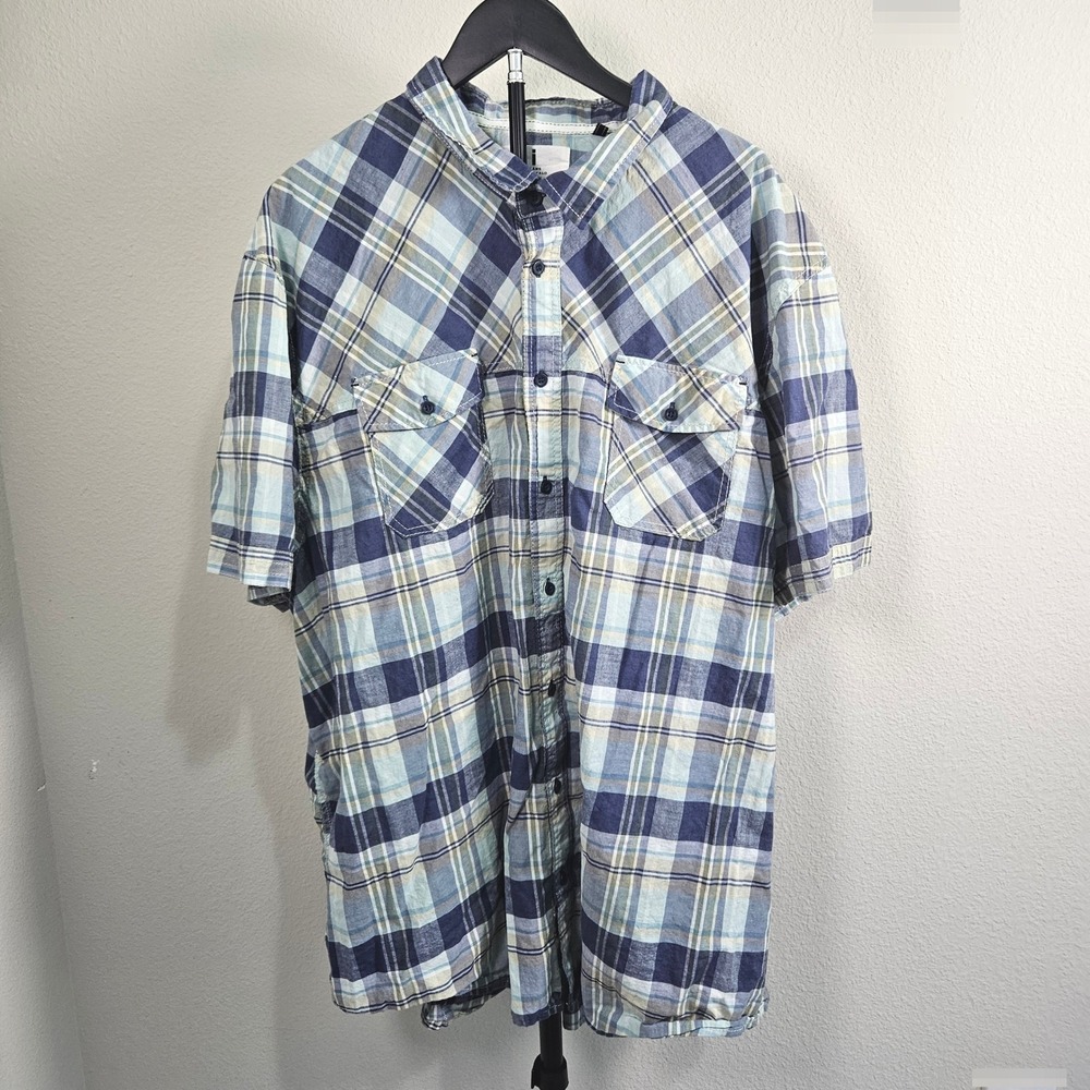 Buffalo David Bitton Button Down Men 3XL Blue Plaid Short Sleeve Cotton Casual
